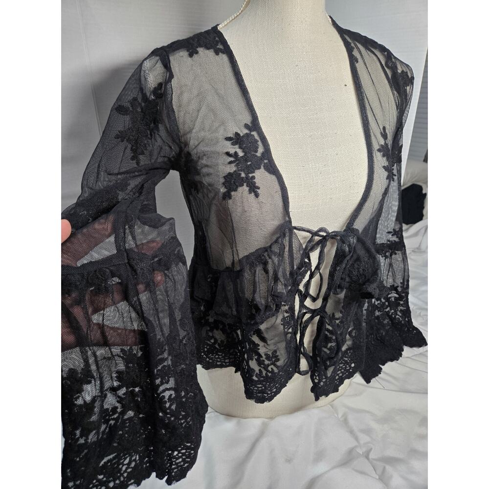 Thirty Thirty Sz M Mesh Sheer Lace Cardigan Twilight Flowy WhimsyGoth Romance